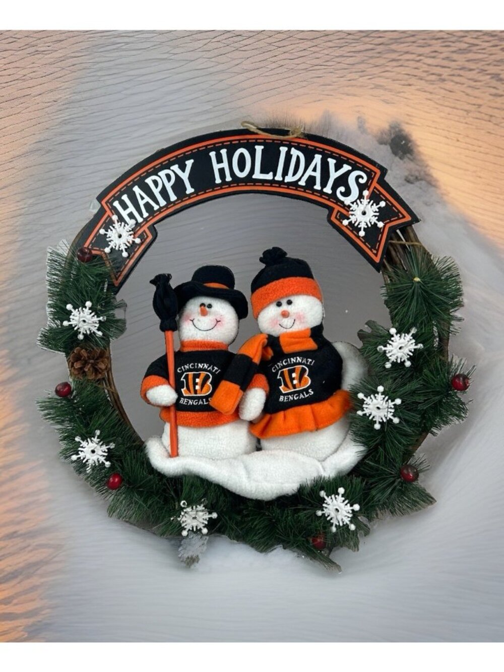 18” Cincinnati Bengals Snowman Wreath Christmas Holiday NFL Football Decoration